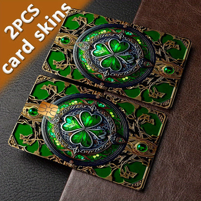 2pcs Lucky Clover Card Skin - Durable PVC Privacy Sticker for Credit Cards, Bank Cards, and Transit Cards, Scratch-Proof, Fashionable Decorative Accessory and Gift, Removable Self-Adhesive Decorative Card Skin with Adhesive B