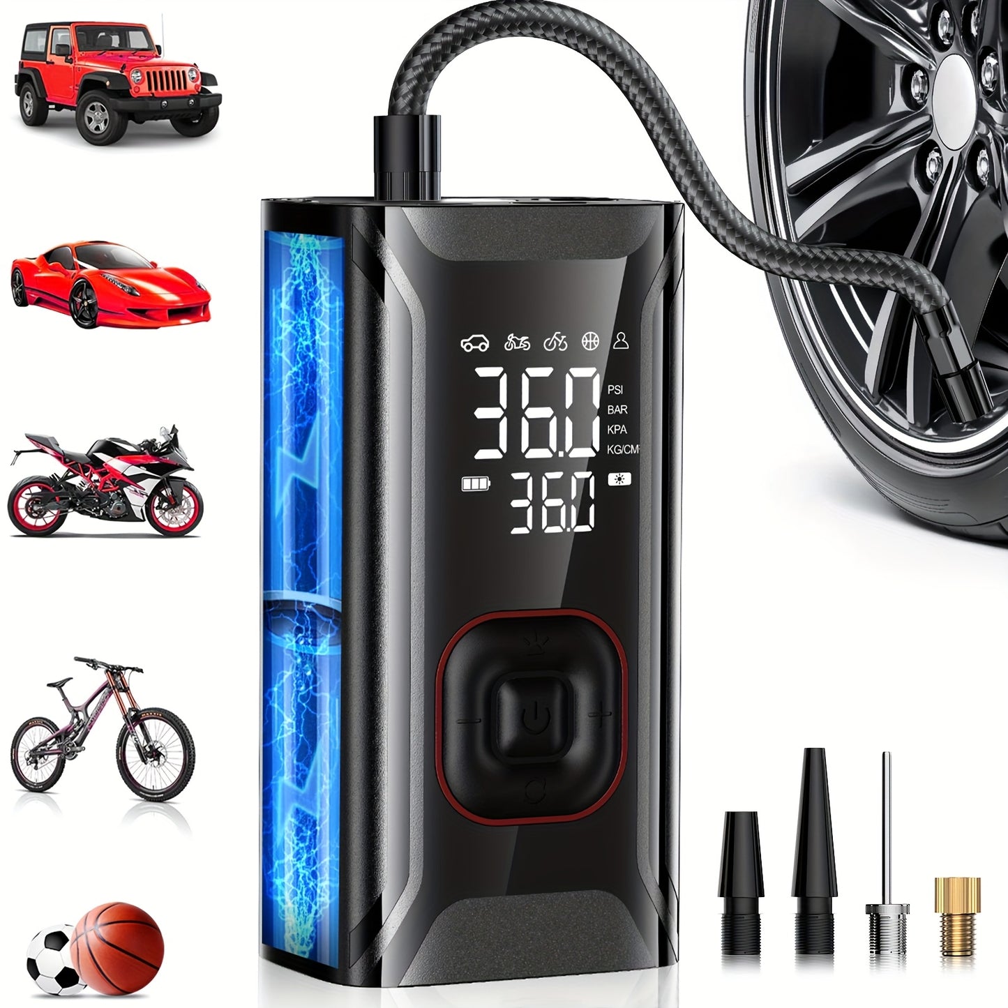 Tire Inflator Portable Air Compressor, Portable Air Compressor with Digital Gauge & LED Light, USB Rechargeable, 3X Fast Inflation, for SUV Cars Bikes Motorcycles & Sports Equipment And Ball, Black Friday Christmas 2026 New Y
