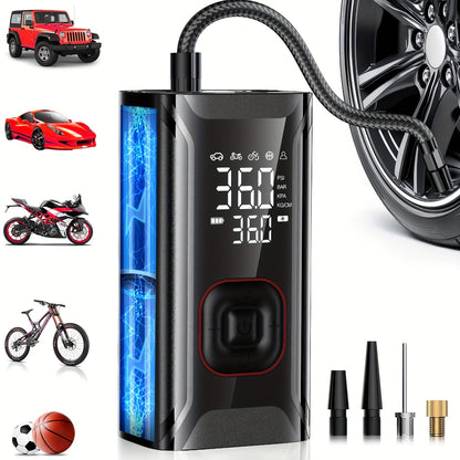 Tire Inflator Portable Air Compressor, Portable Air Compressor with Digital Gauge & LED Light, USB Rechargeable, 3X Fast Inflation, for SUV Cars Bikes Motorcycles & Sports Equipment And Ball, Black Friday Christmas 2026 New Y