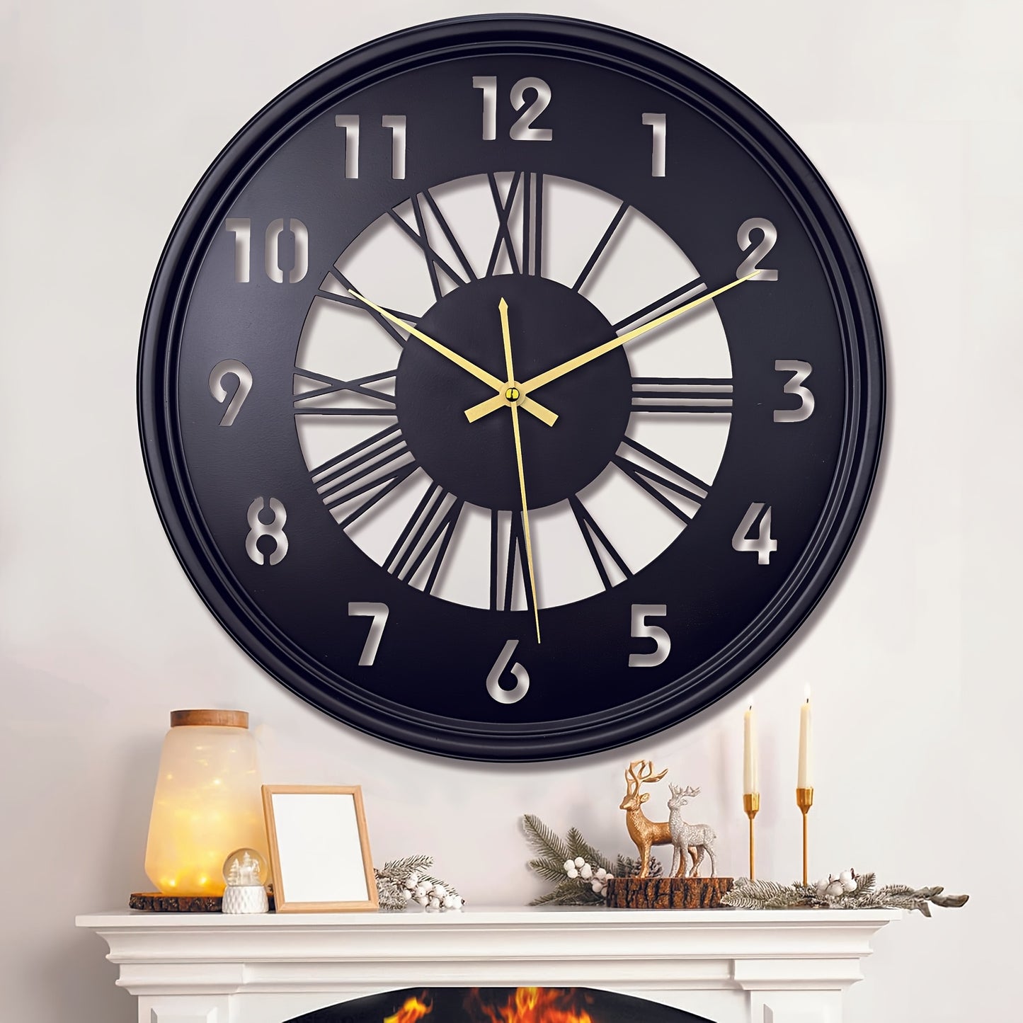 One 16-inch large wall clock, silent with no ticking sound, battery-powered digital clock, industrial metal indoor clock, suitable for living rooms, kitchens, cafes, home decor - available in black, Golden, and Silvery