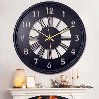One 16-inch large wall clock, silent with no ticking sound, battery-powered digital clock, industrial metal indoor clock, suitable for living rooms, kitchens, cafes, home decor - available in black, Golden, and Silvery