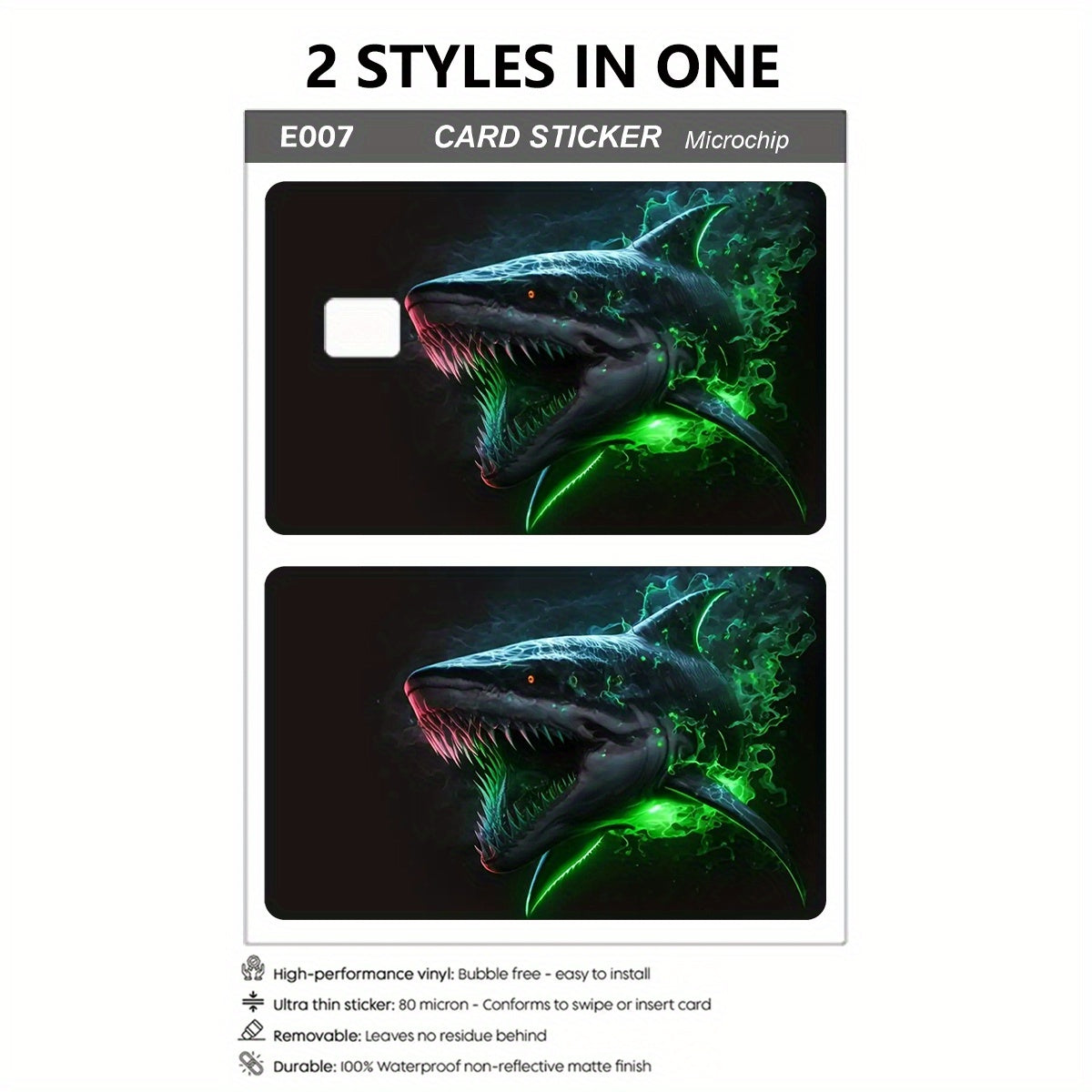 Fierce Mutant Shark Pattern Sticker Set, Featuring a Future Sense, Technology Sense, Durable Privacy Stickers Made of PVC, Suitable for Credit Cards, Transportation Cards, Debit Cards, Keys, And Is Designed to Protect Bank Ca