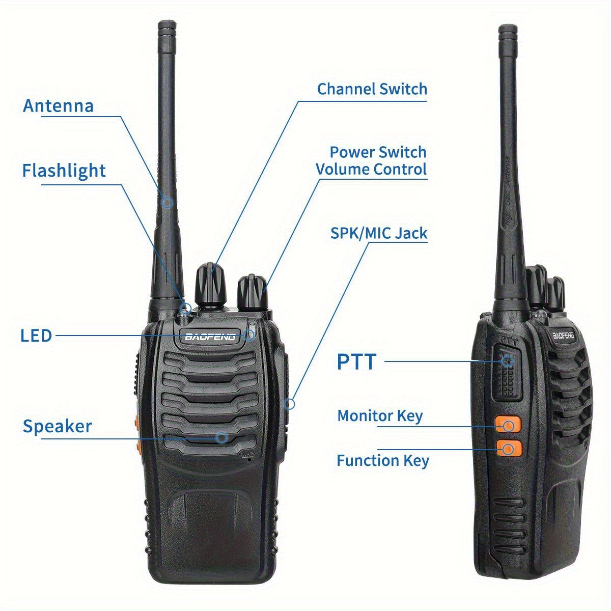 BAOFENG Long Range Walkie Talkie 888s, 16-Channel Dual-Purpose Radio, Rechargeable Handheld Two-Way Radio, Adult Long Range Headset, Outdoor Equipment Supports Camping, Hiking, and Hunting