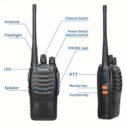 BAOFENG Long Range Walkie Talkie 888s, 16-Channel Dual-Purpose Radio, Rechargeable Handheld Two-Way Radio, Adult Long Range Headset, Outdoor Equipment Supports Camping, Hiking, and Hunting