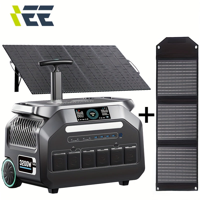 IEE 3200W Portable Power Station with 200W Solar Panel & 2048Wh LiFePO4 Battery - 1800W AC Charging, 4 AC Outlets, 110-220V, 120V/240V