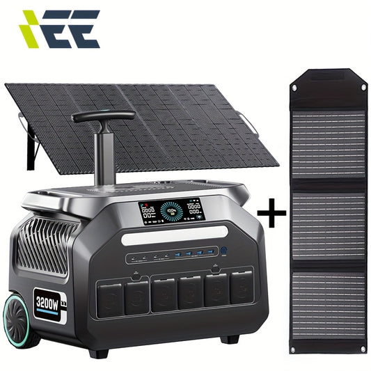 IEE 3200W Portable Power Station with 200W Solar Panel & 2048Wh LiFePO4 Battery - 1800W AC Charging, 4 AC Outlets, 110-220V, 120V/240V