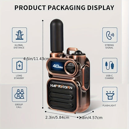Global Walkie Talkie 4G LTE, UltraCompact, Long Standby, USB Charge, Group & Private Calls, LED Flashlight, Headset Jack Ideal for Office Business, Security, Warehouse, And Recreation, 2G/3G/4G/5G Cellular Network Capabilitie