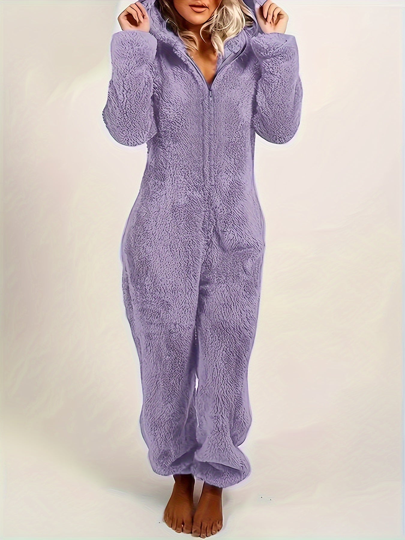 Women's Hooded Bear Ears Plush Onesie Pajamas Loungewear, Home Loungewear, Sleepwear for Women, Playful Pajamas, Cute Onesie, Machine Washable, Durable Sleepwear, Fullbody Sleepwear, Plush Sleep Suit, Cozy Home Wear, Adult Wo