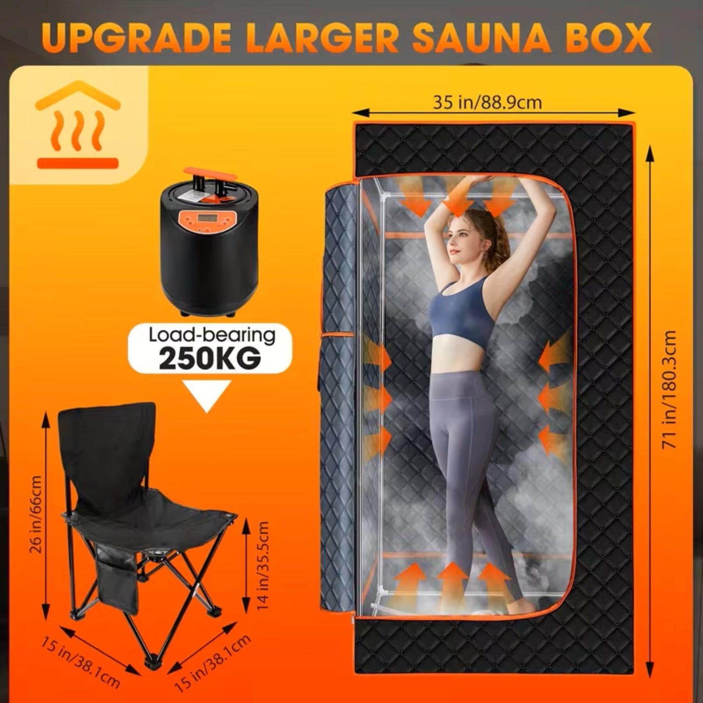 71" x 49" x 36" Portable Double Steam Sauna Tent | Full Body Spa with 2 Steamers, Electric, Foldable, High Temperature, Anti-drying and Leak-proof, Zipper Window, PVC Material, Suitable for Gym and Bathroom Use