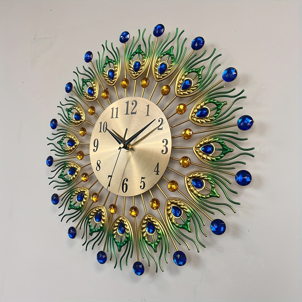 1pc Extra Large Modern Elegant Metal Wall Clock - Green, Golden, Blue, Yellow, Black, White, Brown, Beige - Large Round Decorative Clock for Living Room, Dining Room, Office - Silent Non-Ticking, Easy-to-Read Hands - Luxury H