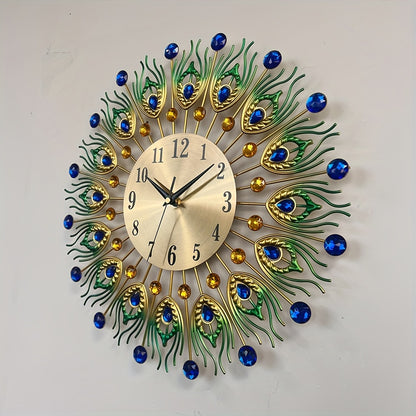 1pc Extra Large Modern Elegant Metal Wall Clock - Green, Golden, Blue, Yellow, Black, White, Brown, Beige - Large Round Decorative Clock for Living Room, Dining Room, Office - Silent Non-Ticking, Easy-to-Read Hands - Luxury H
