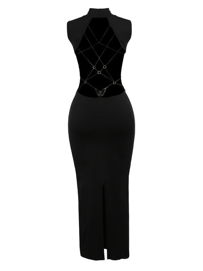 1pc Women's Sexy Off-Shoulder Backless Bow One-Piece Dress - Merger Slit Hem Long Evening Gown Suitable for Party Wedding Prom Dance Performance Dress