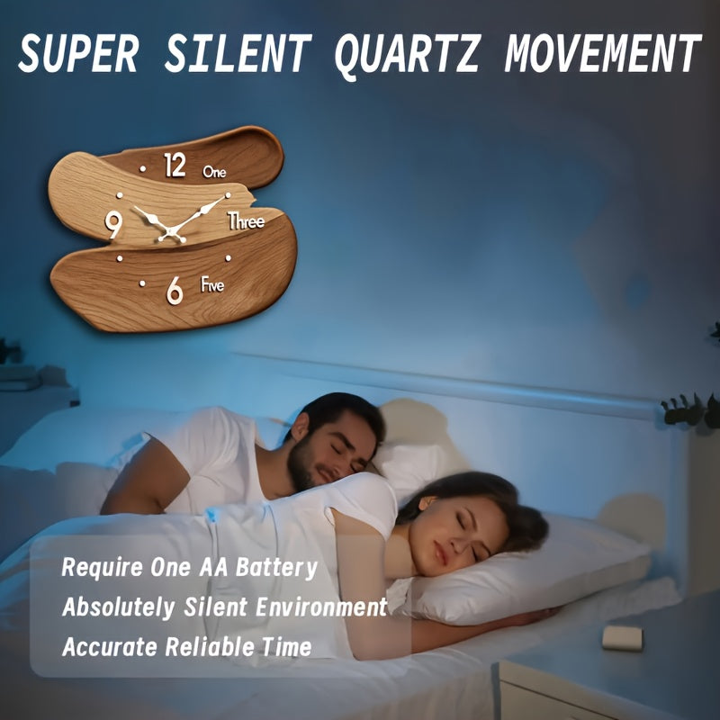1pc JFHT Wooden Wall Clock - Unique Interlocking Design, Silent Non-Ticking, Artistic Timepiece for Home Decor, Ideal Gift, Battery Operated (AA Battery Not Included), Home Decor Clock | Modern Wall Clock | Wooden Clock