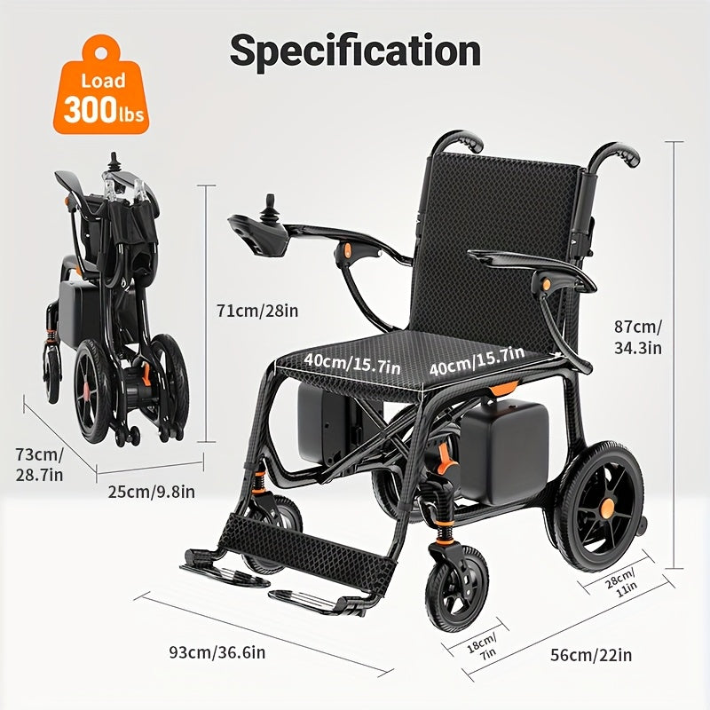 28 Miles Range 28lbs Ultra-Light Carbon Fiber Electric Wheelchair No Assembly Foldable Dual Battery All-Terrain Air Travel Safe