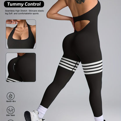 Women's High-Waisted Yoga Rompers - Butt-Lifting & Tummy Control Workout Bodysuit, Non-See-Through Quick-Dry Athletic Onesie for Gym, Yoga, Dance - Machine Washable Fitness Suit, Durable Sportswear, Gym Wear, Seamless Design,