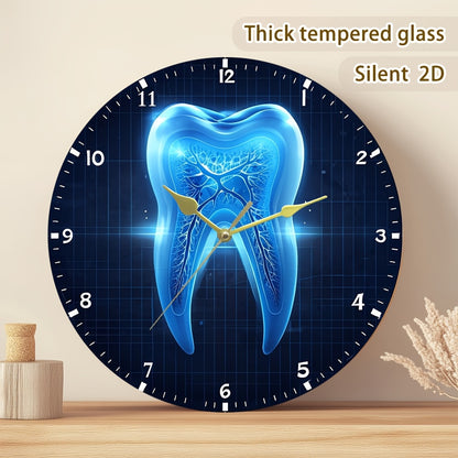 1pc Tooth X-ray Perspective Creative Glass Wall Clock, 11.81-inch Silent Quartz Movement, Non-Luminous Tempered Glass, Tooth Perspective Design, Battery Powered (AA Not Included), Soft Glow Effect, Ideal for Home Decor, Clini