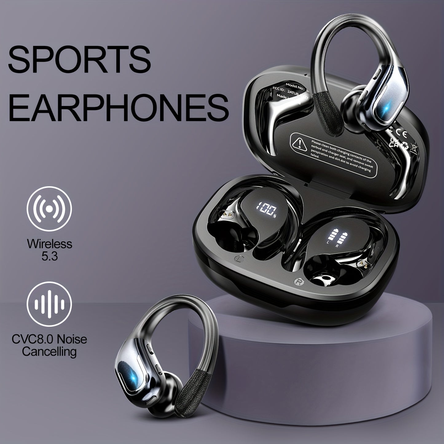 [Pure Bass Sound] LIFEBEE Wireless Earbuds | Earphones with Earhooks | Pure Bass Sound | ENC Noise Cancelling | Dual-LED Display | Built-in Microphone