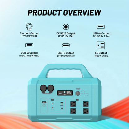 1800W Portable Generator 200W Solar Panel, 120V AC Output, 2-Hour Full Charging Time, Compact Design for Camping, RV, Home & Commercial Use, 1024Wh Solar Generator, Outdoor Power Station, Modern Power Station, Durable Power S