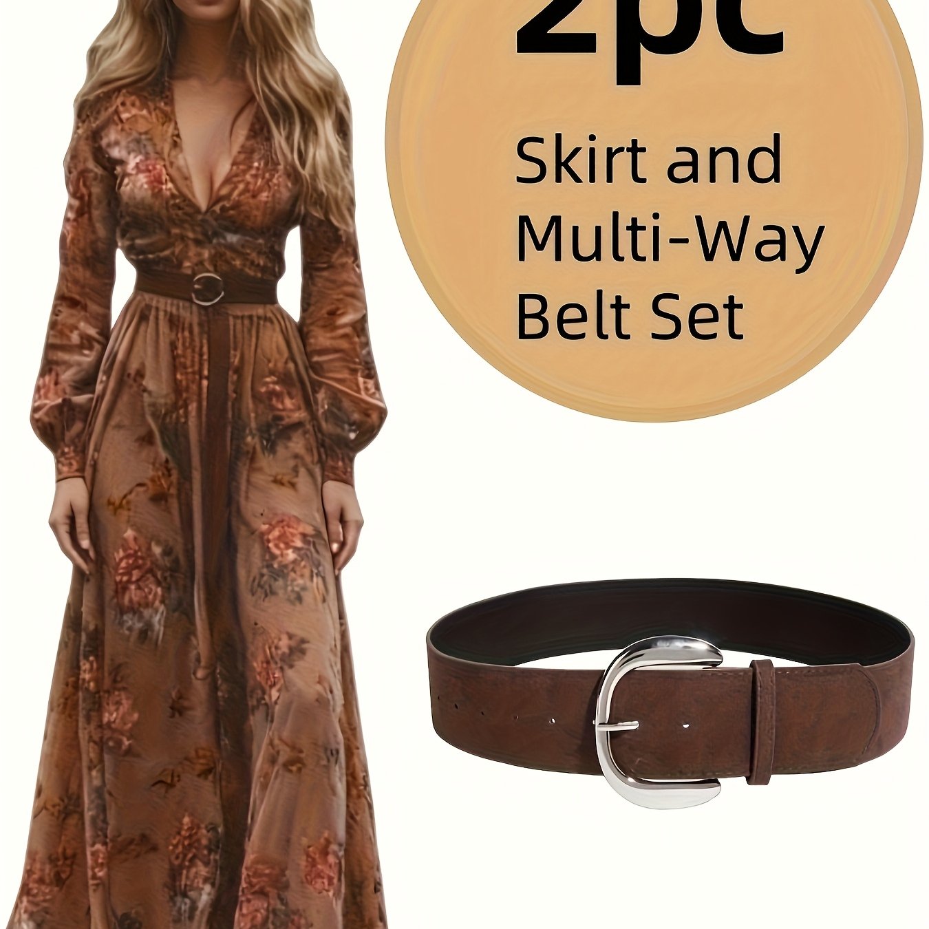 Brown Tone Deep V Floral Print Long Dress, Long Sleeve Vintage Romantic Style, Autumn Forest Artistic Outfit, Natural Flowy Long Dress, Oil Painting Texture Dress