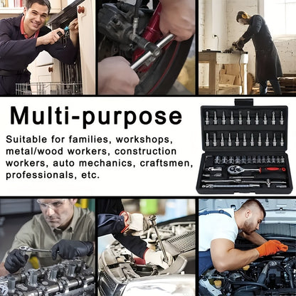 High-end Professional 45+1/215+1pc Tool Set, Auto/bicycle Repair Machinery Kit, 1/2 Inch *1/4 Inch 3/8 Inch Drive Depth And Standard Wrench Set, Race-grade Auto Parts Repair Ratchet Wrench And Other Auto Repair Accessories To