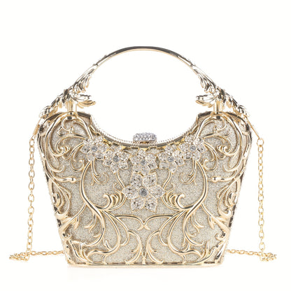 Perfect for Weddings, Proms & Formal Events - Handcrafted Rhinestone Clutch Purse - Luxurious Floral Evening Bag for Women - Elegant Dinner Handbag with Glittering Rhinestones & Golden-Tone Metal Handle