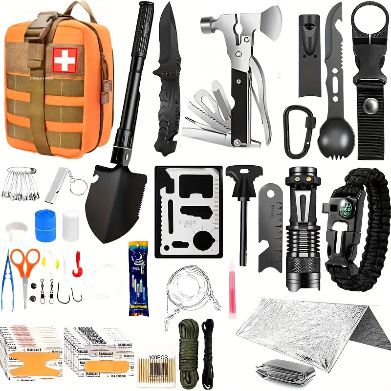 MOLLE System Survival & First Aid Kit - All-in-One Outdoor Emergency Gear with MOLLE-Compatible Backpack/Leg Strap Attachment, Heavy-Duty Supplies (Bandages, Tourniquet, Bleeding Control) for Camping, Hunting, Hiking -