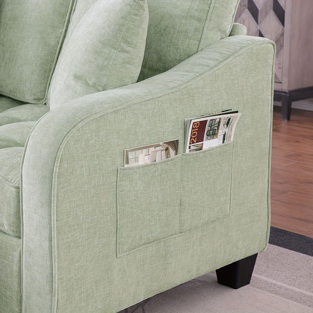 Modern Green Chaise Sofa Bed with Storage Footrest & Cushions - Space-Saving Convertible Couch, Foam-Padded Cushioning, Engineered Frame, Easy Assembly for Small Apartments, Living Room & Bedroom Furniture