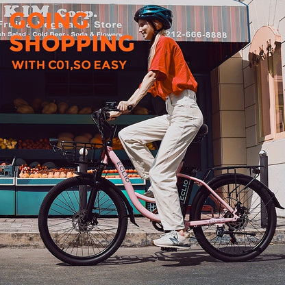 Sakura Pink Electric Bike for Adults, 500W Motor 7-Speed Commuter Ebike with 36V/10.4Ah Removable Battery, 20 MPH & 25-40 Miles Range, 24 Inch Electric Bike, Beach Cruiser Ebike for Women, Students & Commuters, Electric Bike