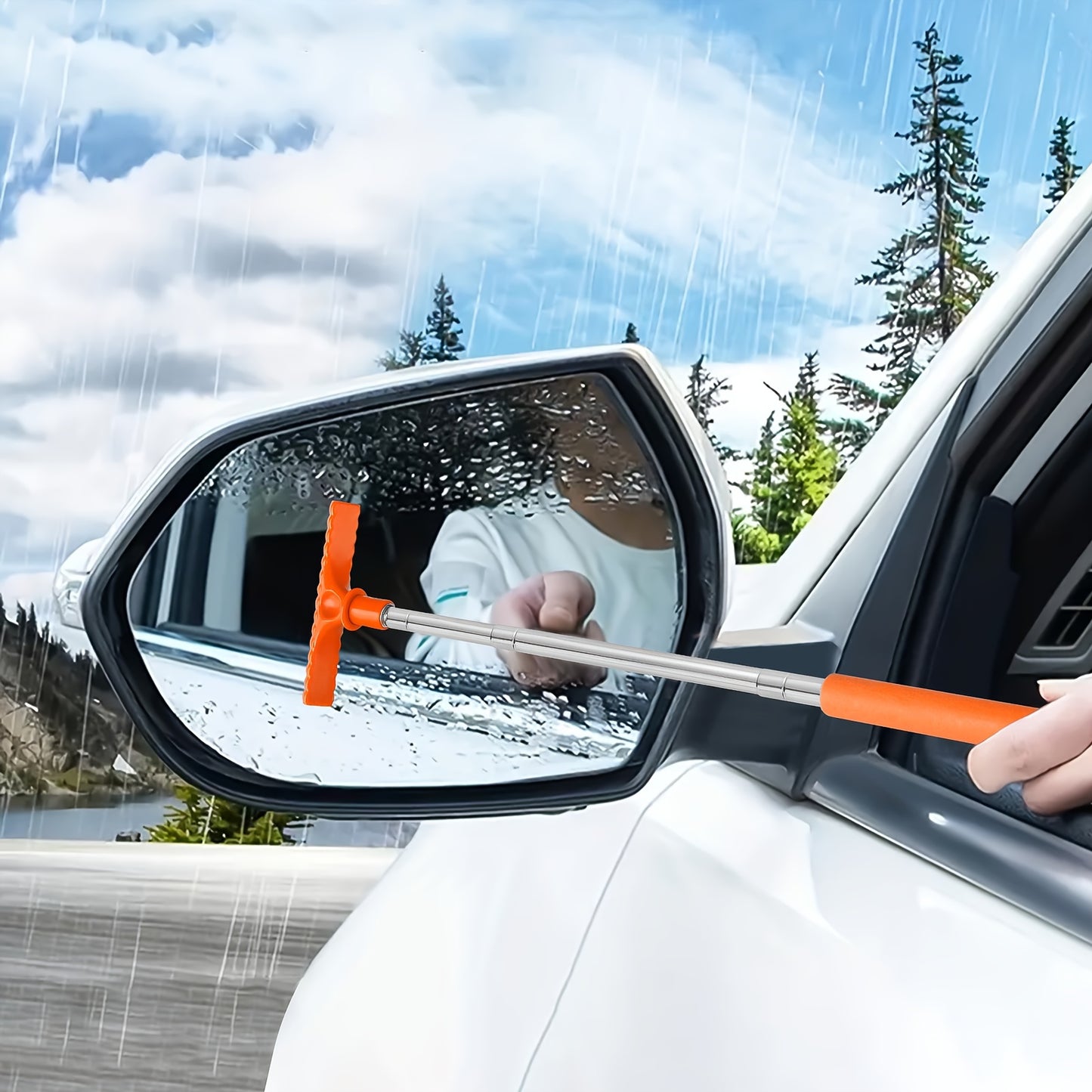 1pc Extendable Car Window Cleaner Sponge & Brush - Portable Manual Water Scraper for Rearview Mirrors, Non-Electric Ergonomic Design with Ergonomic Handle, Durable Bristles for Quick Cleaning, Car Cleaning Accessories
