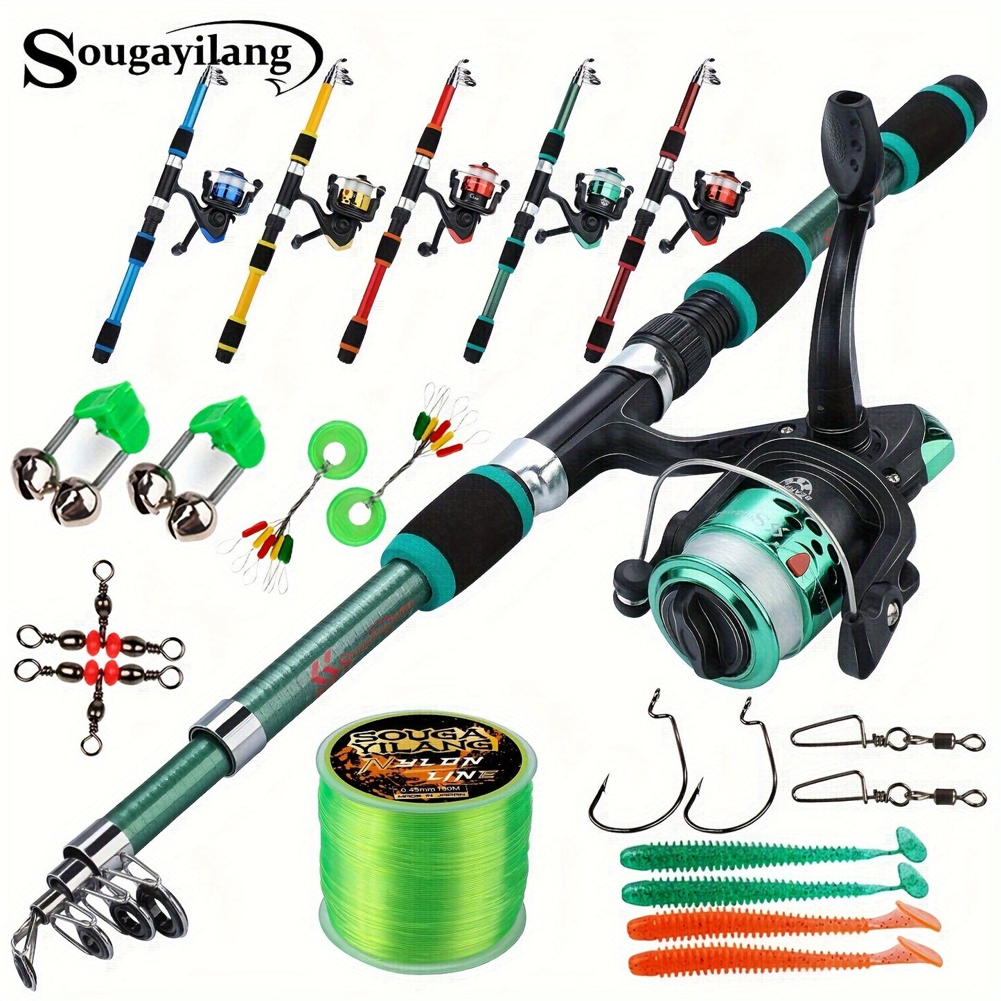 Sougayilang Fishing Rod Combo Set, 1.8m Telescopic Sea Fishing Pole With Reel, Line, Lures & Accessories For Beginners