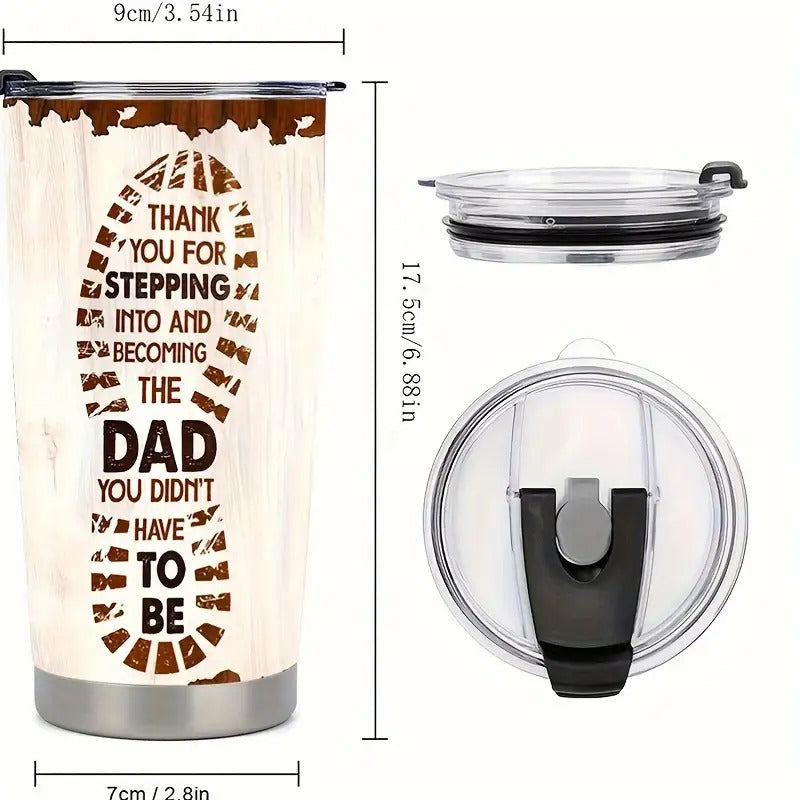 1pc 20oz Stepdad Tumbler - 12-Hour Insulated Stainless Steel Travel Mug with Lid & Straw, Stepfather Appreciation Gift (Step-Dad Design, -) - Dad from Step Daughter Son, Camping/Office/Coffee Cup for Stepdad Present