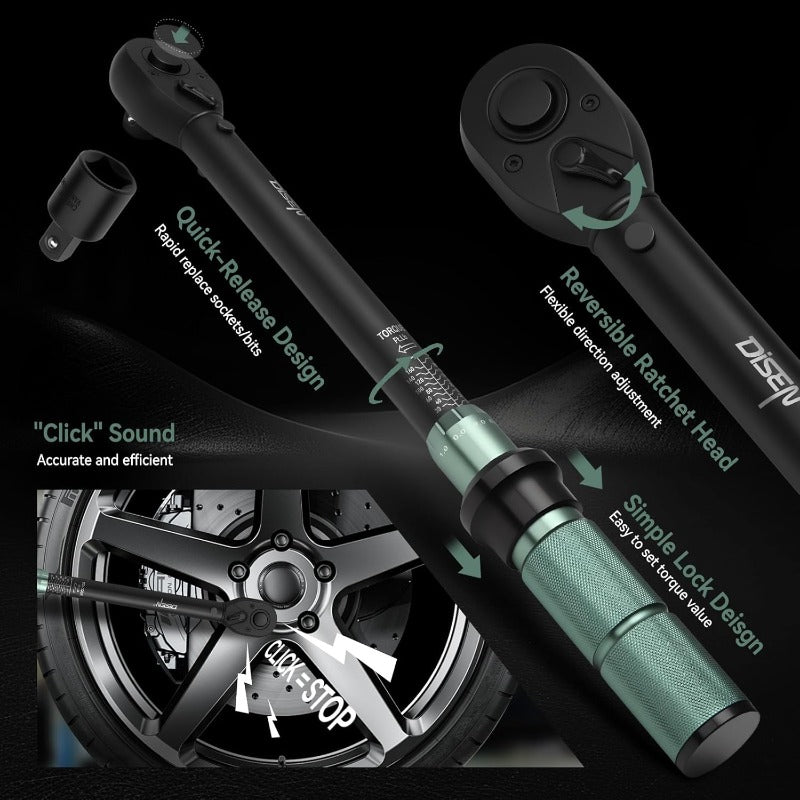 9pcs Click Torque Wrench Set 1 4 3 8 1 2 Drive 20220in.lb 545 Ft.lb 10170 Ft.lb with 6 Adapters 3 Accuracy 72Tooth Dual Scale Storage Case for Bike Motorcycle Car Truck Repair, Adjustable Torque Wrench, Torque Wrench for Auto