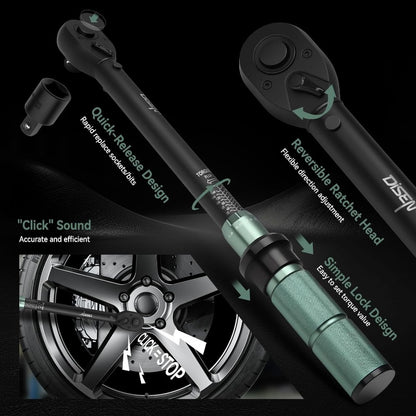 9pcs Click Torque Wrench Set 1 4 3 8 1 2 Drive 20220in.lb 545 Ft.lb 10170 Ft.lb with 6 Adapters 3 Accuracy 72Tooth Dual Scale Storage Case for Bike Motorcycle Car Truck Repair, Adjustable Torque Wrench, Torque Wrench for Auto