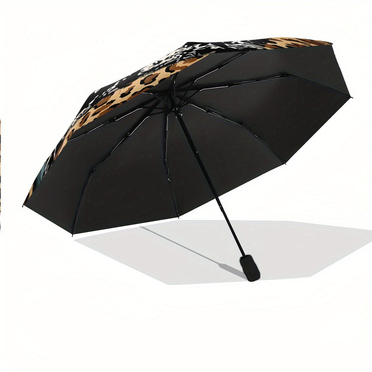 Automatic Open/Close Umbrella with Cow Skull & Desert Sunset Design - Leopard Print, Windproof 8-Rib Collapsible Umbrella, Portable All-Season Outdoor Accessory, Unique Gift for Christmas, Birthday, Festival, Umbrella Heavy D
