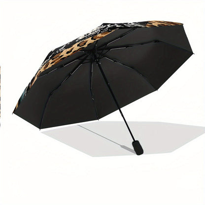 Automatic Open/Close Umbrella with Cow Skull & Desert Sunset Design - Leopard Print, Windproof 8-Rib Collapsible Umbrella, Portable All-Season Outdoor Accessory, Unique Gift for Christmas, Birthday, Festival, Umbrella Heavy D