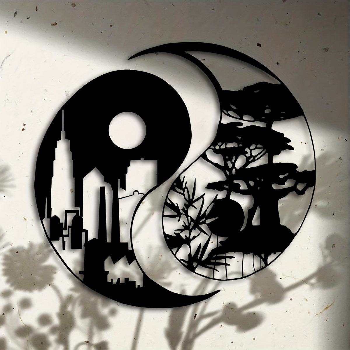Elegant Yin Yang Metal Wall Art Set of 2 - 15.7" Urban & Landscape Sculptures, Indoor/Outdoor Iron Decor for Home, Patio, Balcony - Perfect Housewarming Gift