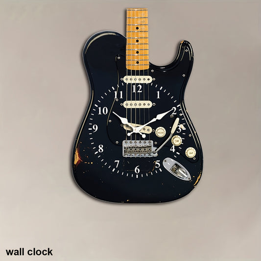 1pc of guitar wall clock, creative vintage-style guitar design with silent movement, perfect for home decoration or as a gift