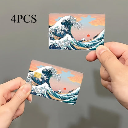 4pcs of exquisite wave-shaped decorative stickers - Personal bank card privacy light beige card sleeve protection stickers - Suitable for credit cards and bank cards, durable and scratch-resistant, a cool and unique gift,  Vi
