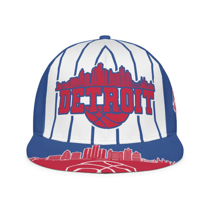 Unisex Basketball Cap with a Flat Brim - Adjustable Hat Featuring a Snap Closure, Creatively Designed with Detroit City Vertical Stripe Print - Game Day Cap - Fan Apparel - Breathable for All Seasons - Suitable for Outdoor An