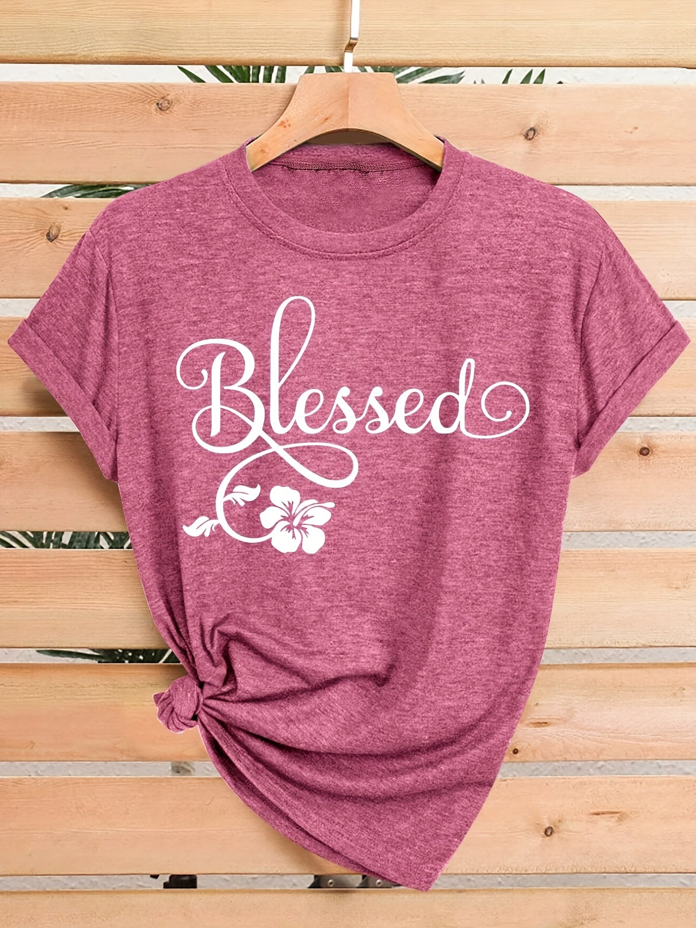 Women's Casual Short Sleeve T-Shirt - Blessed Floral Print Retro Style, Soft Stretch Round Neck Top, Machine Washable All-Season Comfort, Multi-Color Options S-XXL, Ladies T Shirts
