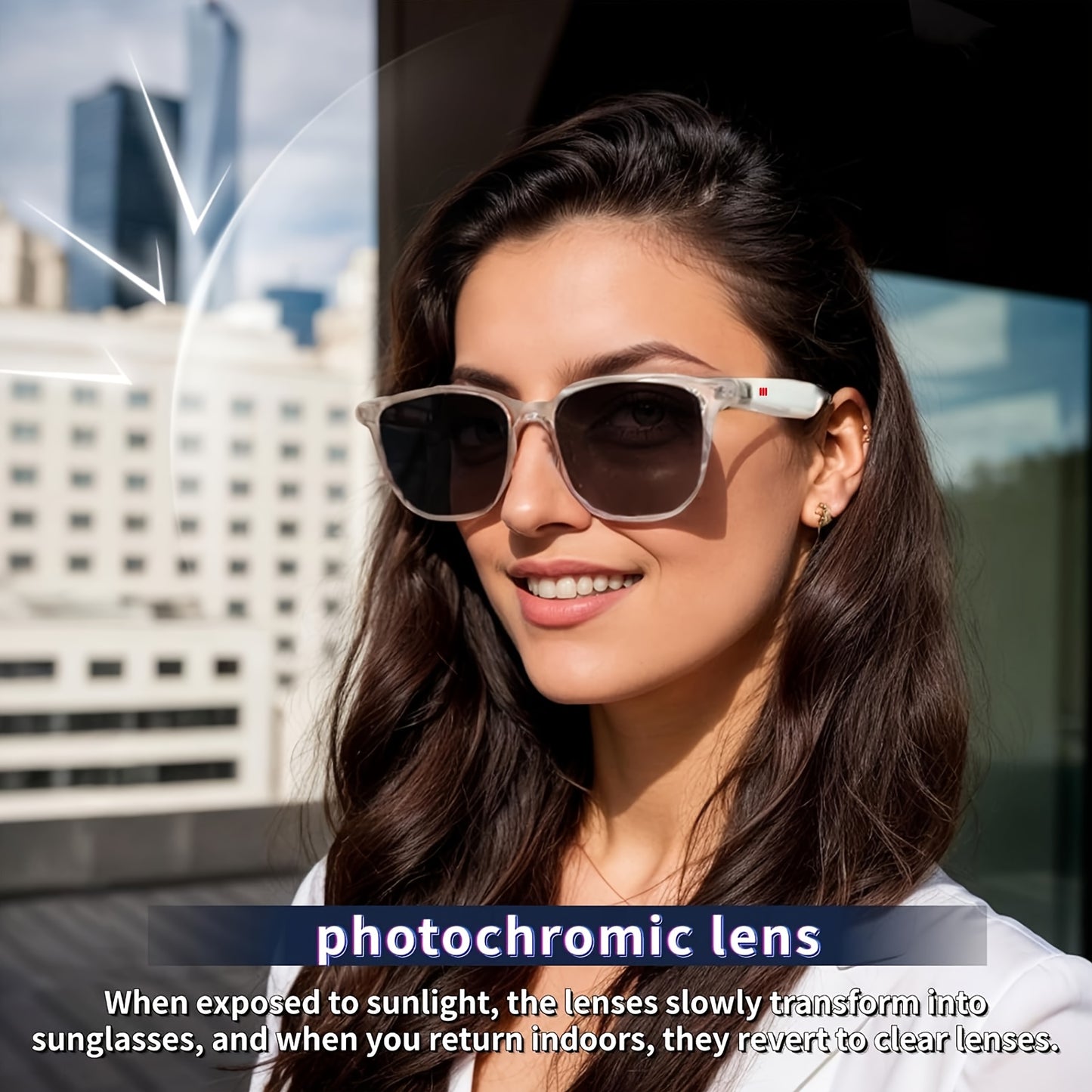 Ai Translation Smart Glasses, Multi-Functional Audio Glasses with 160+ Language Support, Built-in Microphone and Speaker, Music Playback & Voice Calls, Photochromic Lenses, Suitable for, Driving, Relaxing, and Daily Office We
