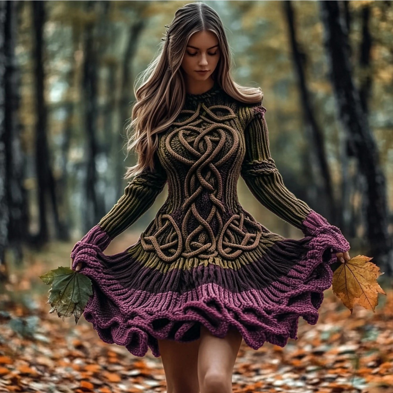 Plus Size - Autumn and Winter New Dress | Casual Versatile Temperament Fashion Slim Retro Fried Dough Twists Long Sleeve Women'S Wear, Midi Length, Slight Stretch Fabric, Lapel Collar, Weekend Casual Style.
