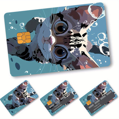 4pcs Whimsy Cat Frosted Decal, Simple Style PVC Self-Adhesive Removable Card Decor for Credit, Debit, and Transit Cards