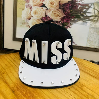 Punk Style Men'S Baseball Cap, 100% Polyester Lightweight Flat Brim Hat with Alphabet Pattern and Embellishments, Non-Stretch Fabric