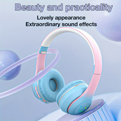 GENAI GT-630 Wireless Headset with LED Colorful Aura Lights, HiFi Stereo, Active Noise Reduction, Ultra-Long Battery Life, Low Gaming Latency, Foldable Design for Mobile Phones, Computers, Gaming, Work, Study, and Travel - Id