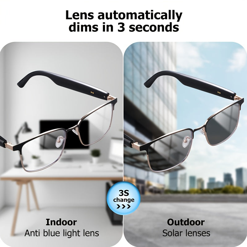 New 2024 Smart Glasses with Automatic Color Changing Lenses, 3-second Automatic Dimming, Suitable for Office, Outdoor, Sports Driving, Unisex Smart Glasses, Music Playback, Hands-free Calling, Transparent Frame, Hardware Anti