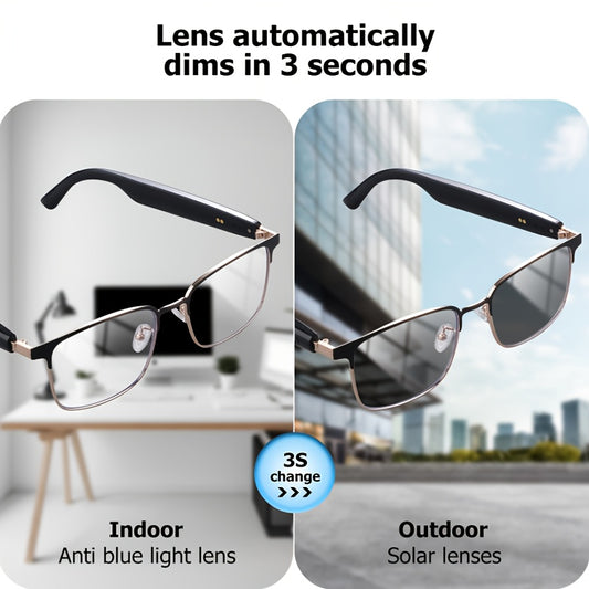 New 2024 Smart Glasses with Automatic Color Changing Lenses, 3-second Automatic Dimming, Suitable for Office, Outdoor, Sports Driving, Unisex Smart Glasses, Music Playback, Hands-free Calling, Transparent Frame, Hardware Anti
