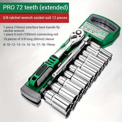 30/22/13-piece Professional Chrome Vanadium Steel Forged 72-tooth Ratchet Wrench And Sleeve Set (including Storage Rack) - Multi-specification, Full Size - Suitable For Automobile Engine, Motorcycle And Bicycle Repair And Mai