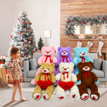 53" Big Teddy Bear Stuffed Animals with Footprints And 14" Heart-shaped Plush Pillow Plush Toy for Girlfriend (White Pink Brown Blue Purple), Stuffed Animals, Huge Stuffed Animal, Small Stuffed Animals, Cuddly Companion, Gift