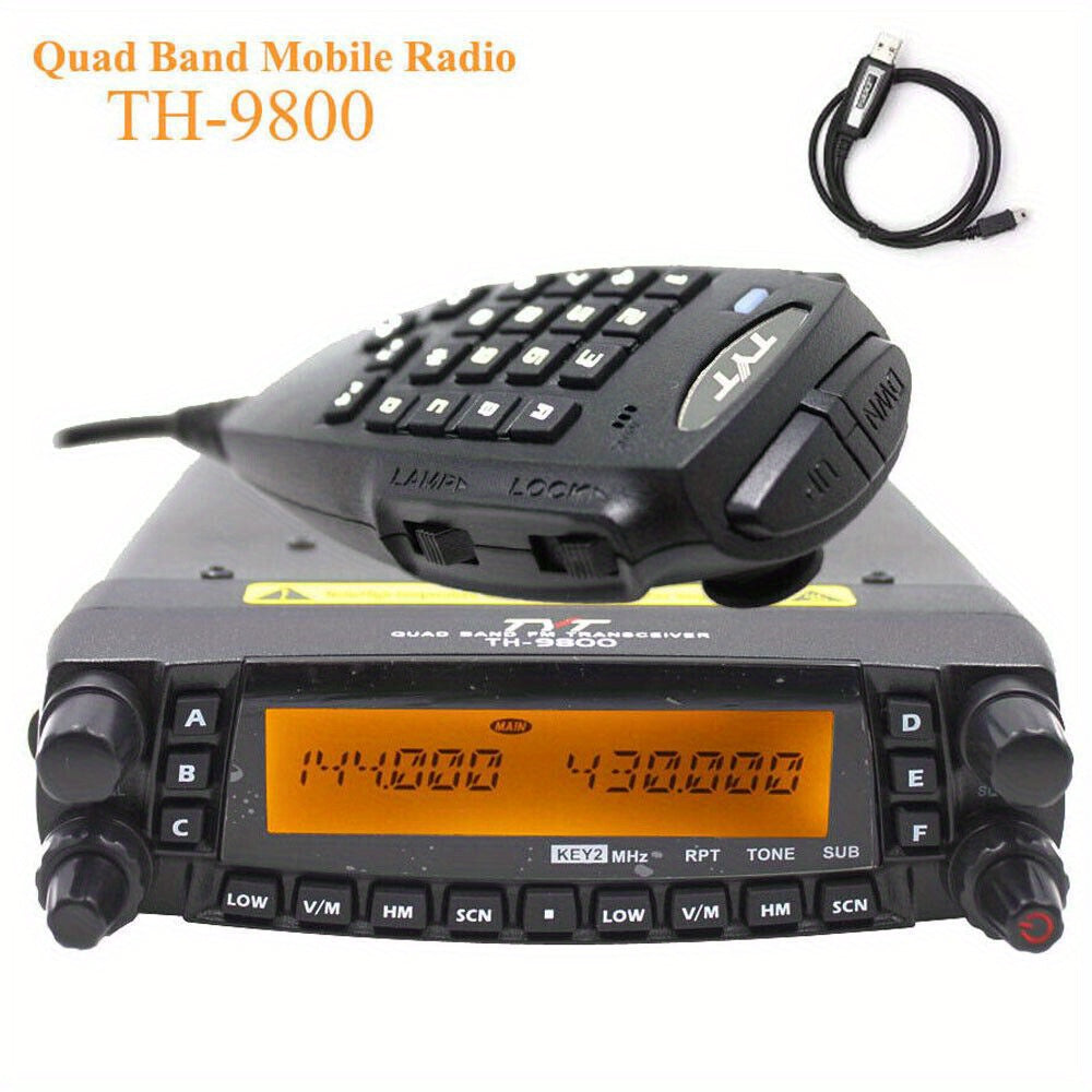 TYT TH-9800 Quad Band Mobile Radio Transceiver - 50W High Power U/V Cross-Band Repeater, 809-Channel DMR/FM/Analog Two-Way Talkie with Lighter Power, USB Cable & Programming for Truck, Taxi, RV, Emergency Services